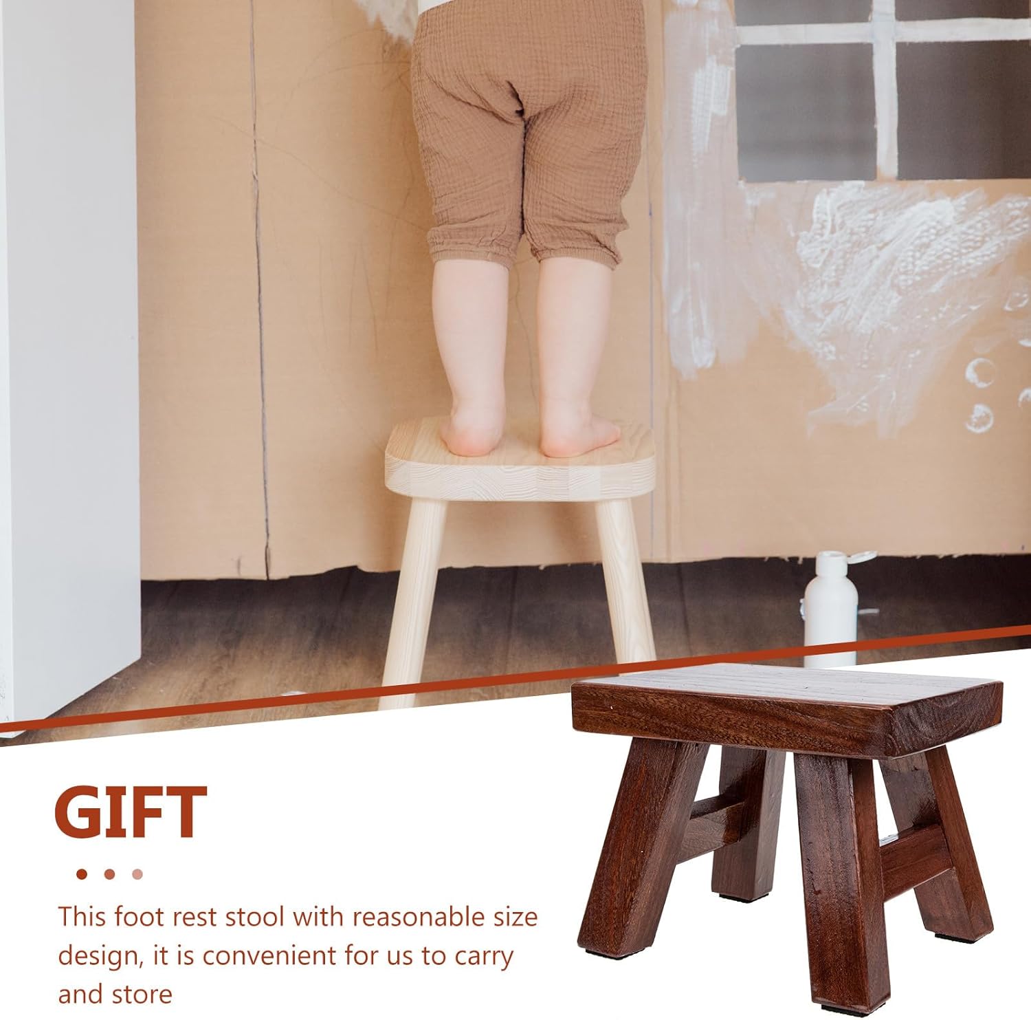 Solid Wood Home Small Stool for Stable Reinforced Legs Multipurpose Shoe Changing and Dancing Stool Thickened Wooden Footrest