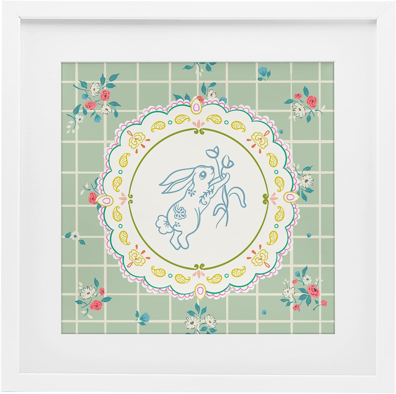 Stupell Industries Spring Bunny on Doily White Framed Print Under Glass, design by Angela Steahling, 13 x 13