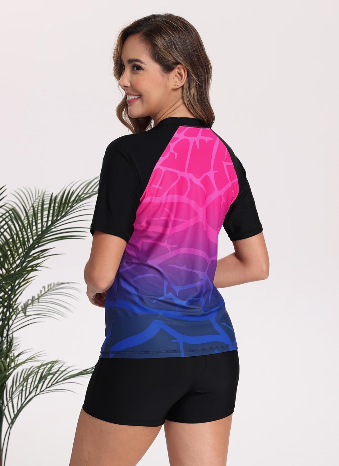 Halcurt Women's Built in Bra Rash Guard UPF 50 Two Piece Swimsuit Shirt and Board Shorts - Image 2