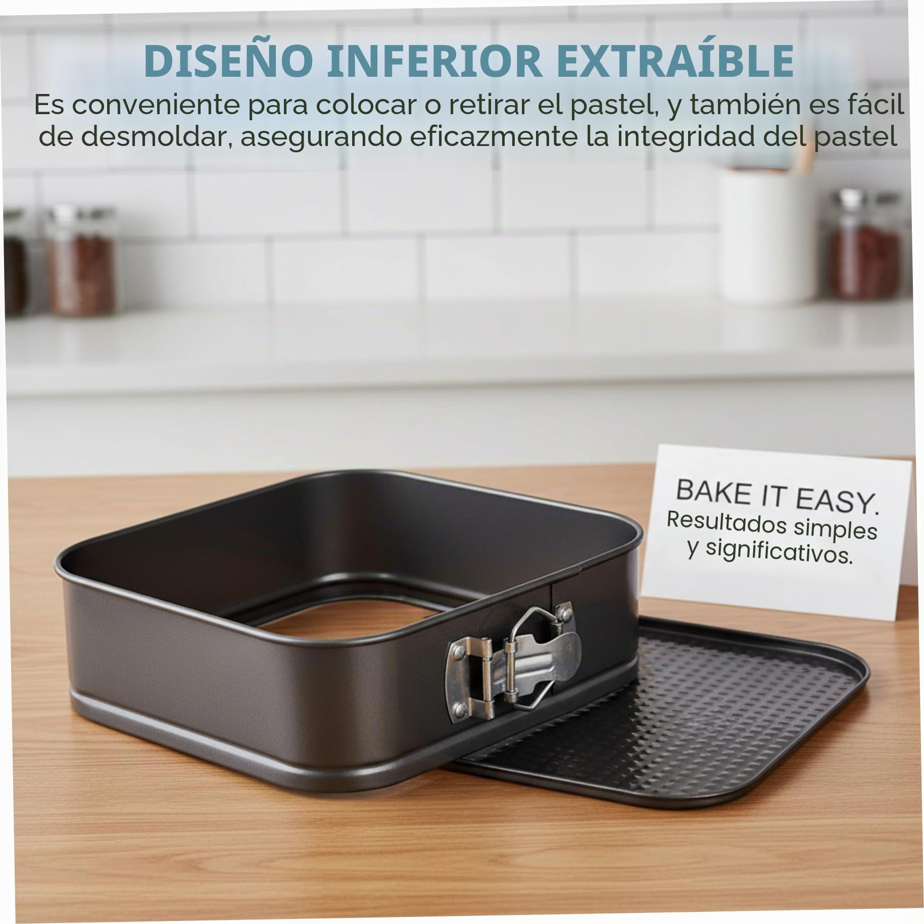 Molde para Pasteles Cuadrado, Molde Desmontable Cuadrado de Acero al Carbono Antiadherente con Fondo Extraíble para Pasteles, 20 cm