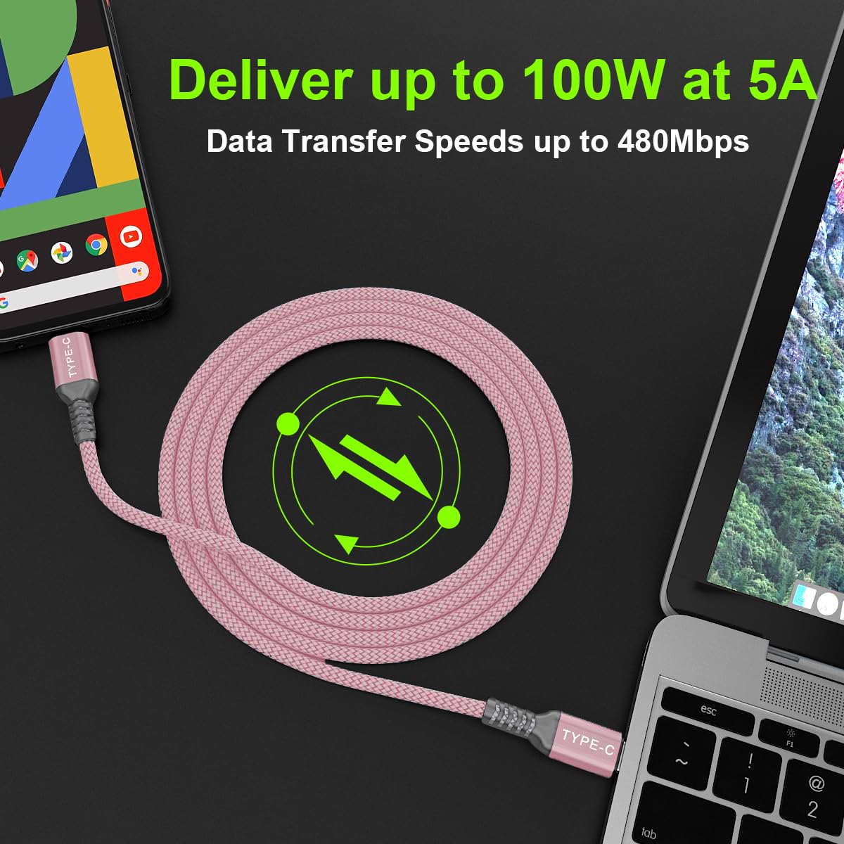 BASESAILOR Cavo USB-C a C 100W 2M con Adattatore USB,Caricatore Rapido 20V/5A PD per MacBook,iPad Pro 2022 Generazione, iPhone 15 Pro Max,Samsung Galaxy Z Flip Fold5 S23 S22 S21 S20 S10 A54 A53 A90