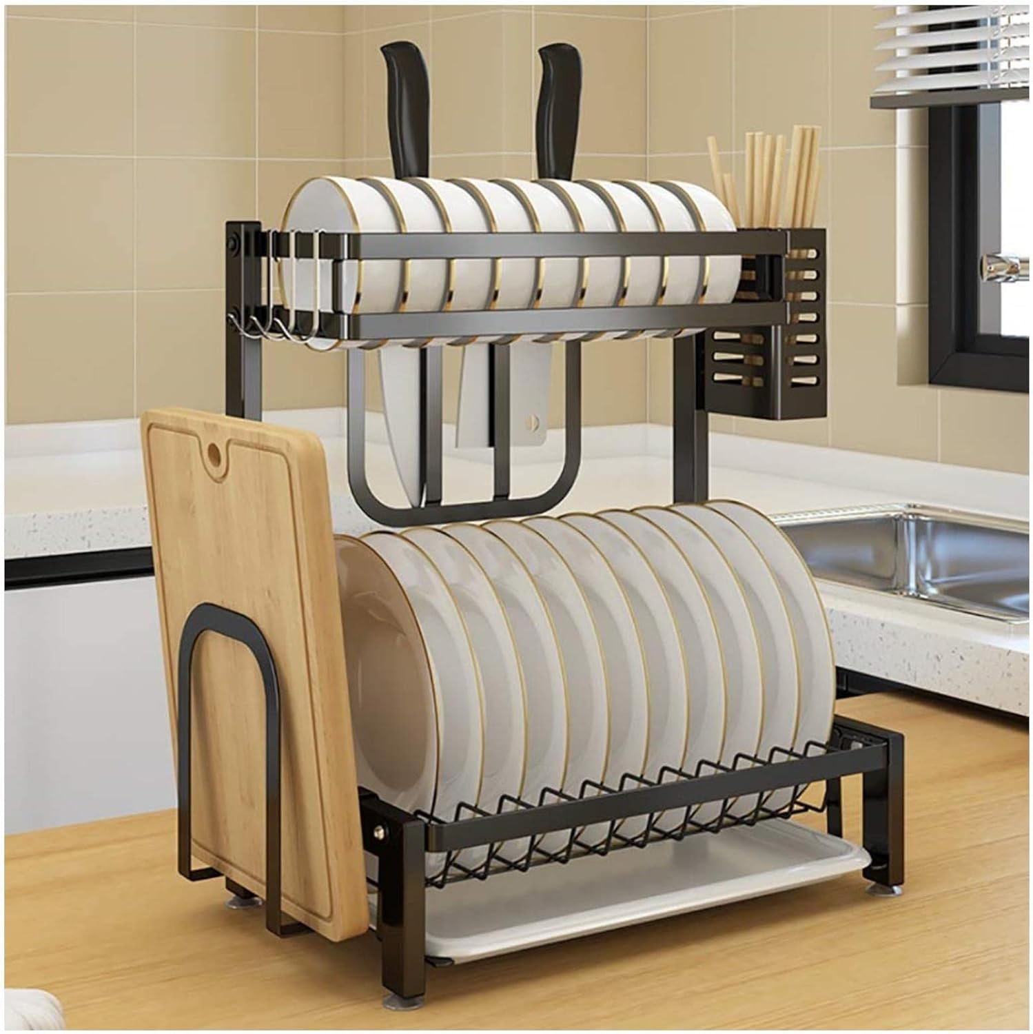 Kitchen Countertop Cutlery Rack Drain Rack Stainless Steel Cutlery Storage Rack