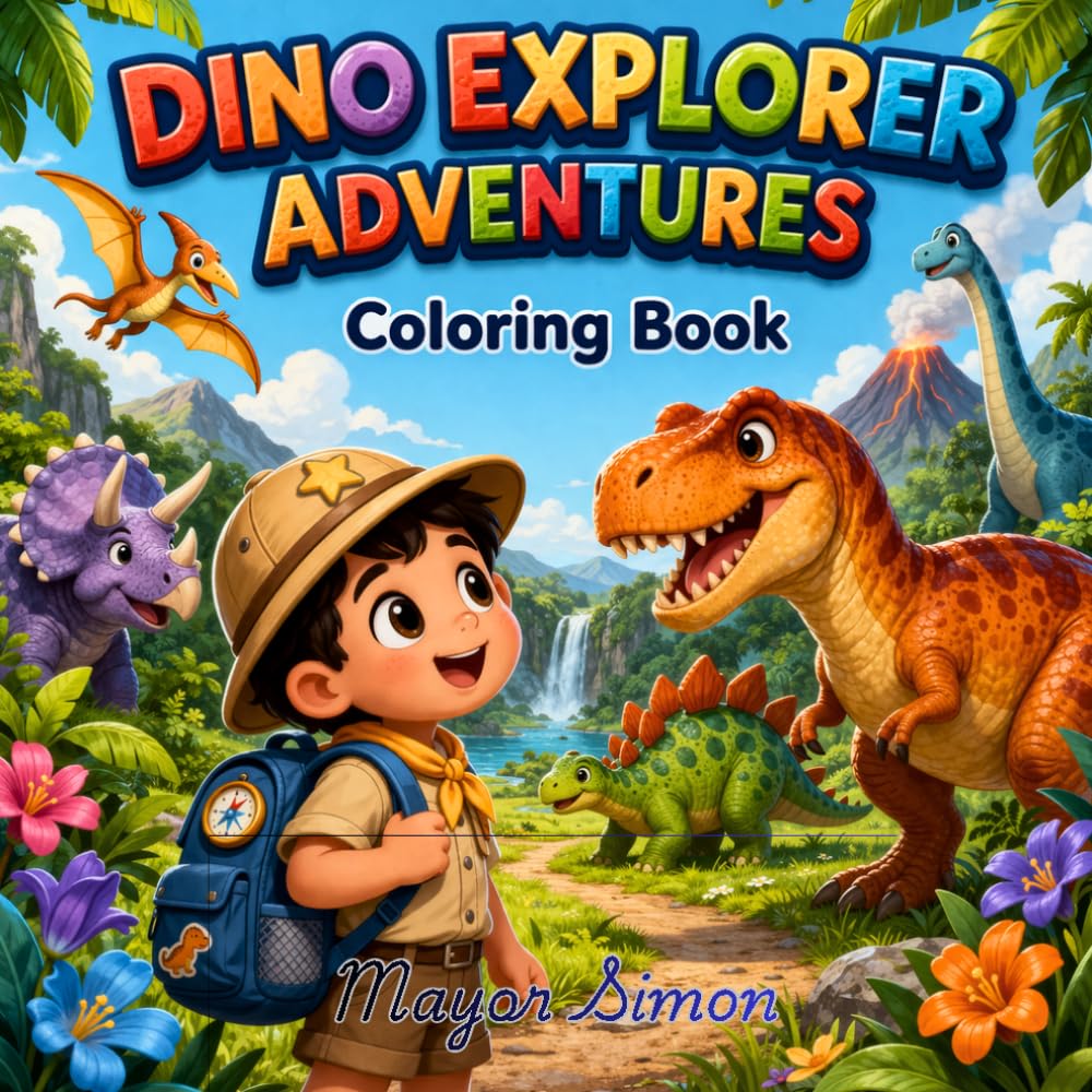 Dino Explorer Adventures: Bold and Easy Animal Coloring Book