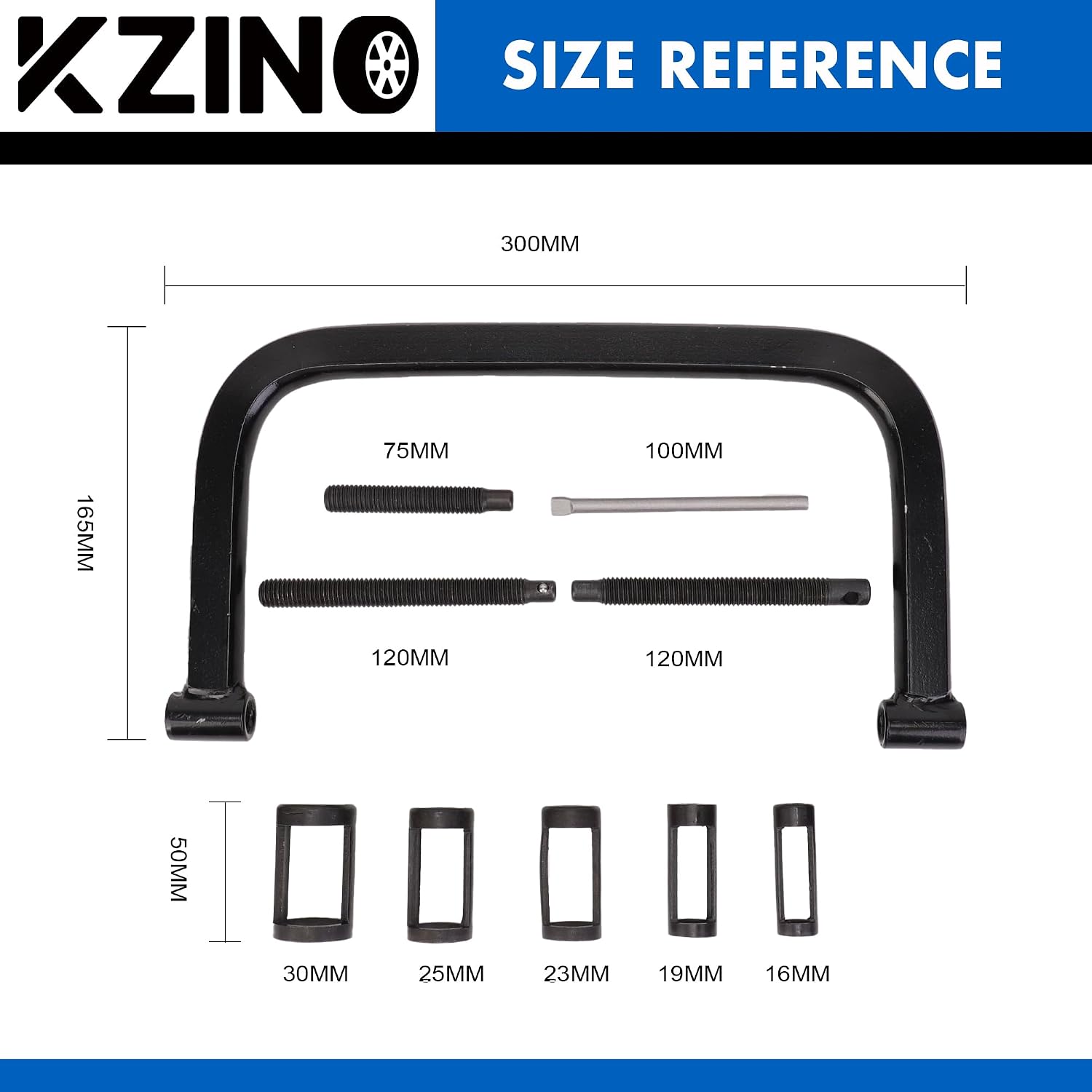 KZINO Hollow Valve Spring Compressor, 10pcs Auto Compression C-Clamp Tool Service Kit, Hollow Valve Spring Removal Tool with 5PCS Collet Pusher Adapters, Small Engine Vehicle Equipment