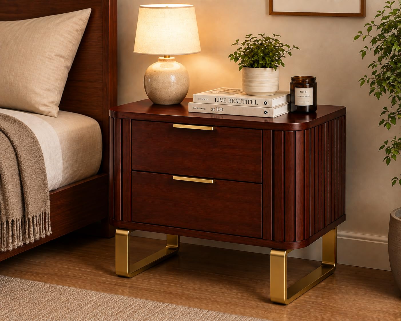 Shelf Solid Wood Bedside Table for Bedroom | Handmade Pure Wooden Bed Side Nightstand End Table with 2 Drawers Storage for Home & Bed Room (Mahoganyn 5)-image-41
