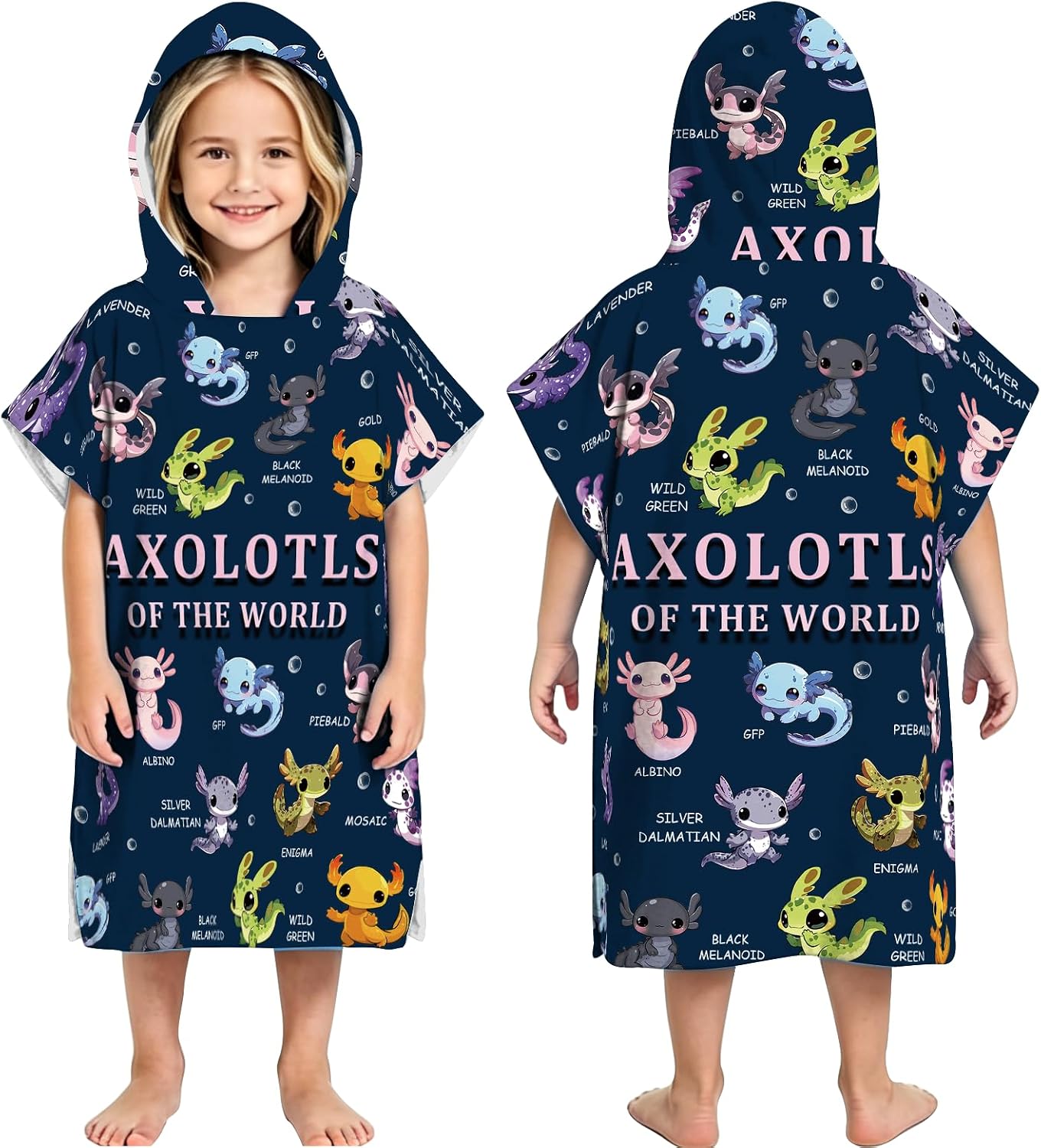 Axolotl Hooded Towels for Kids, Toddler Beach Towels for 4-10 Years, 30" X 30" Kids Towel Poncho, Cartoon Wearable Bath Towel for Boys,Girls, Pool, Swimming, Bath, Beach