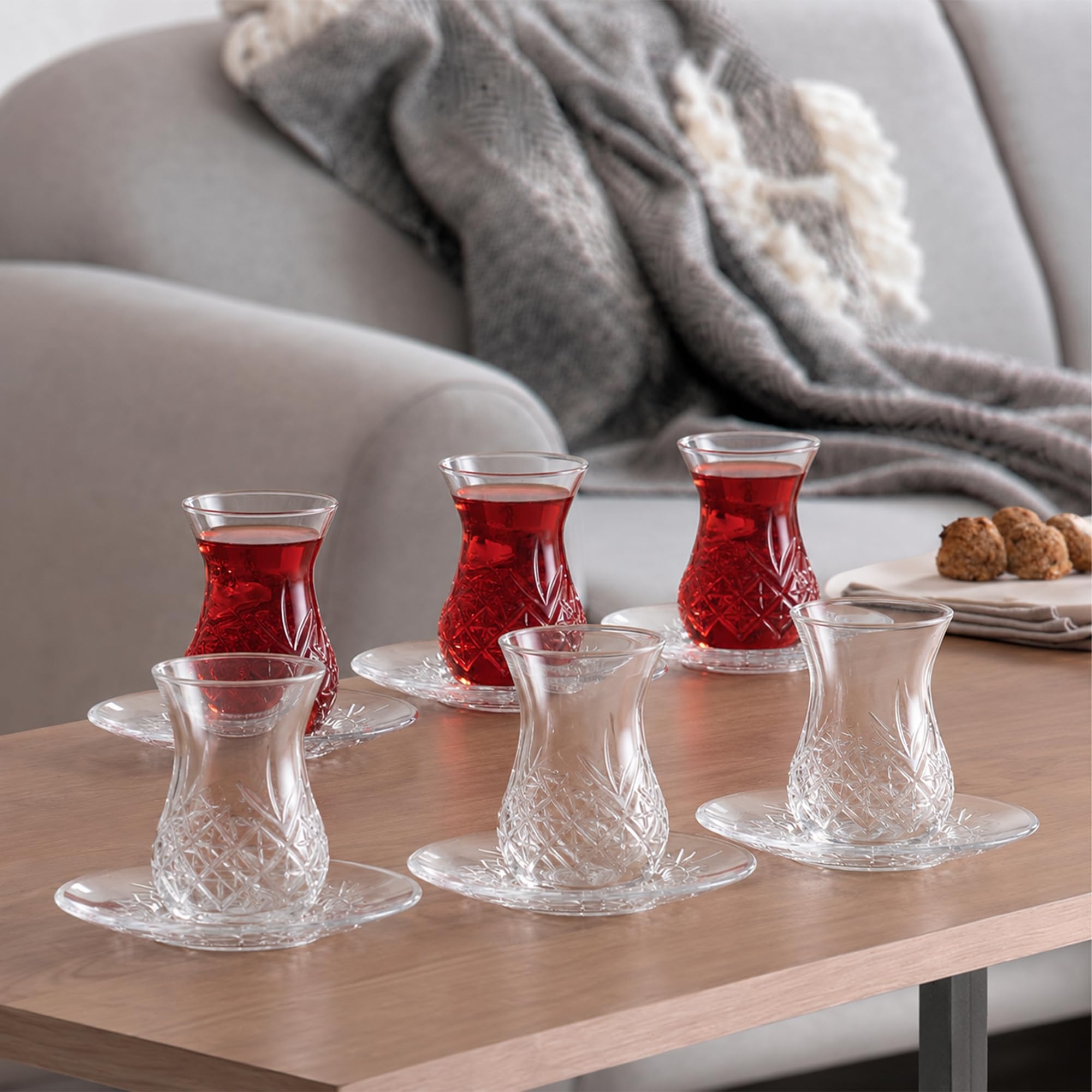 NORDIC SCHILLER – 12 bicchieri da tè turchi con piattini, 170 ml, servizio elegante per 6 persone