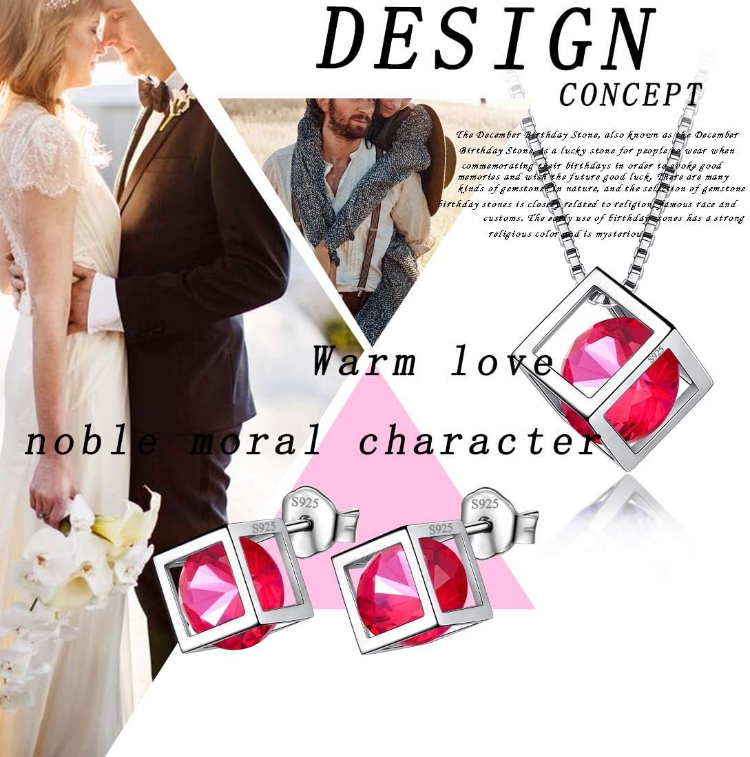 Aurora Tears Birthstone Necklace/Earring 925 Sterling Silver Women Cross/3D Cube/Cresent Moon Birth Stone Jewelry Mens Birthday Gift Anniversary Present - Image 7