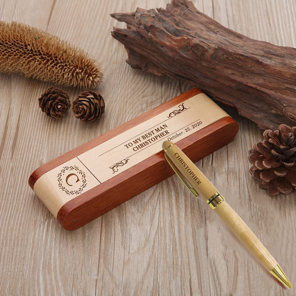 EDSG Personalised Wooden Ballpoint Pen for Men & Women - Gift for Him, Her, Dad, Grandad - Personalised Gifts for Any Occasion