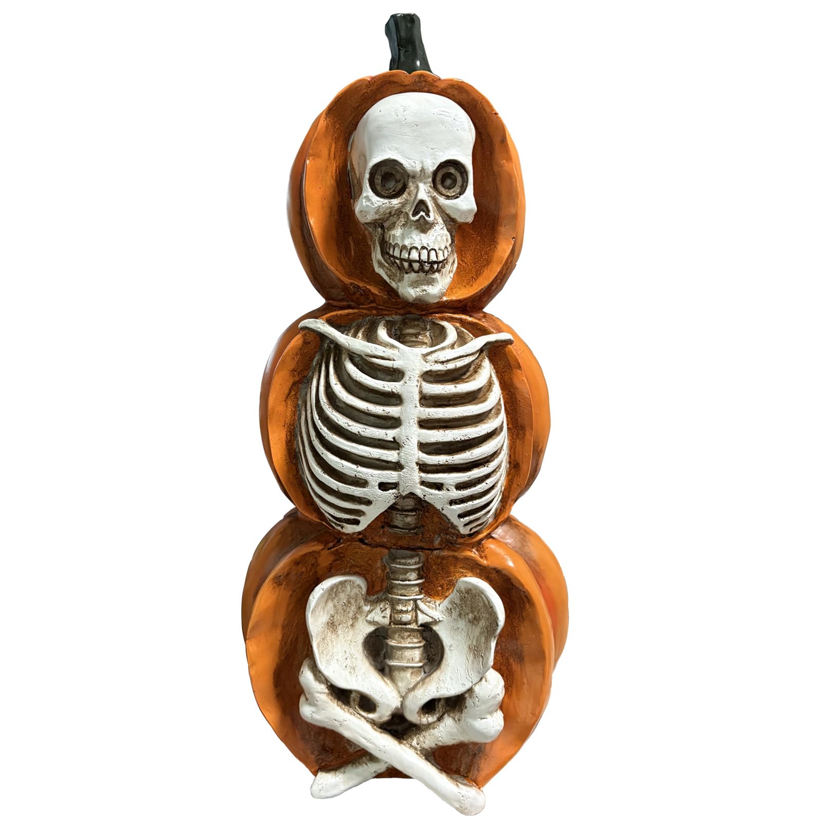 JIUMO Halloween Pumpkin Skull Statue, Resin Halloween Pumkin Skeleton Decor, Fall Thanksgiving Tabletop Decorations, Halloween Figurines Home Decor, Spooky Statue for Indoor Outdoor Halloween Decor