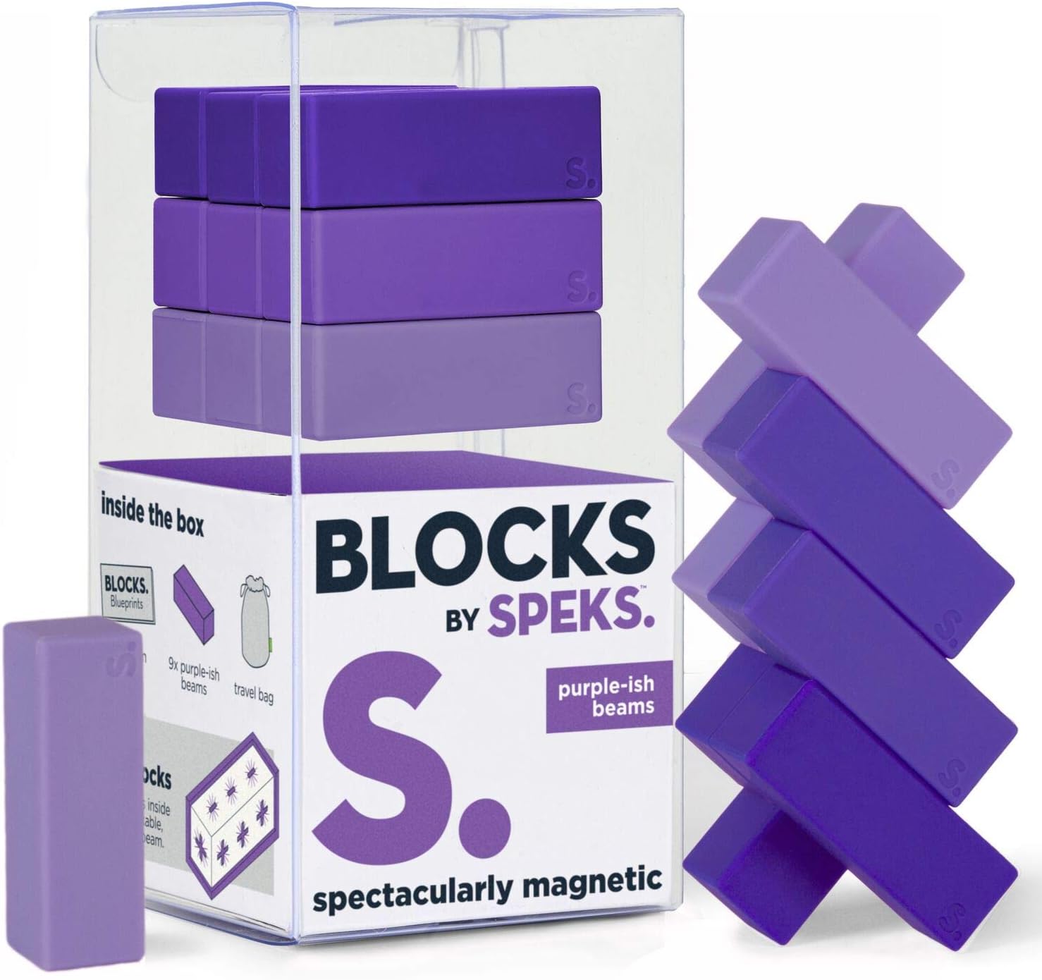 Speks Blocks Beams --Fun Magnetic Desk Toy Building Blocks for Office Stress for Adults ( Purple-ish)