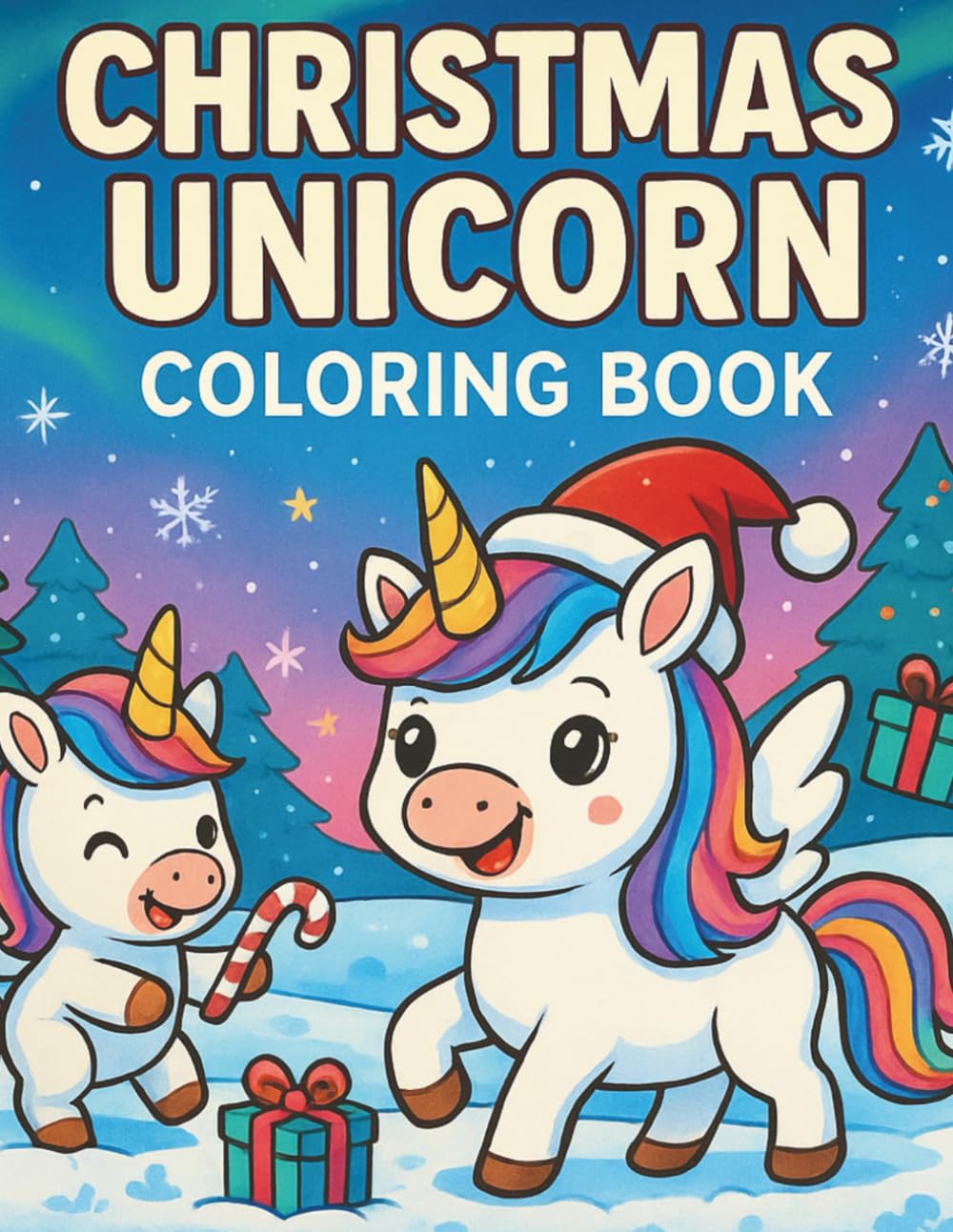 Merry Christmas Unicorn Coloring Book for Girls: Festive Santa Unicorns, Winter Fun & Holiday Scenes • Ages 4–8 • 8.5″ × 11″