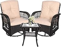 Vista 63 de VIVIJASON Silla mecedora de mimbre para exteriores, 2 piezas, sillas mecedoras de ratán para patio con cojines y marco de acero, muebles de mimbre