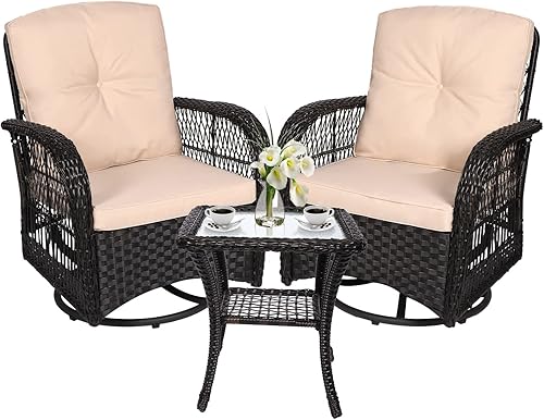 Miniatura 63 de VIVIJASON Silla mecedora de mimbre para exteriores, 2 piezas, sillas mecedoras de ratán para patio con cojines y marco de acero, muebles de mimbre