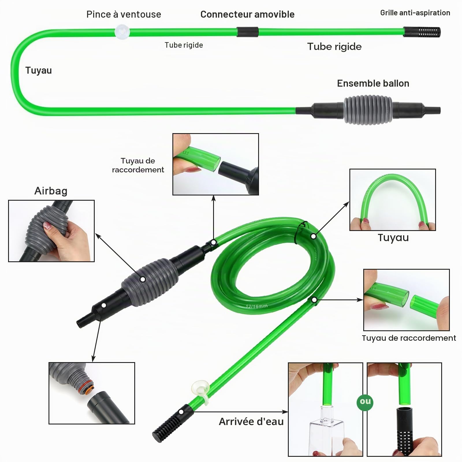 LPZMPZ Aspirateur Aquarium, Siphon Aquarium, Pompe Nettoyage Aquarium, Kit de Nettoyage pour Gravier d'aquarium avec Siphon pour Changement d'eau d'aquarium, Nettoyage de Gravier et de Sable