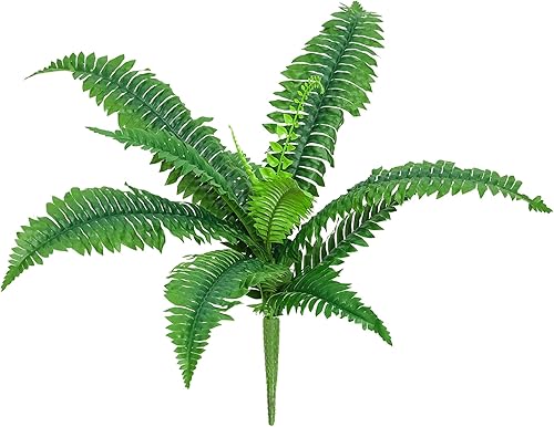 Plantas artificiales de helecho Boston de 15 pulgadas, arbustos que no se decoloran, plantas artificiales, arbustos, vegetación, resistentes a los
