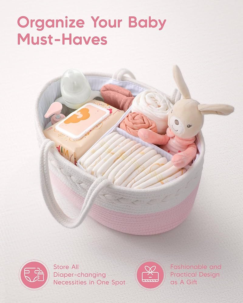 Organizer Per Pannolini Floreale Portatile Con Manico E Divisori Rimovibili - Cesto Regalo Per Baby Shower - 3