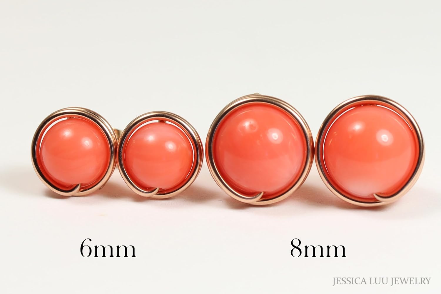 Jessica Luu Jewelry Rose Gold Orange Coral Gemstone Stud Earrings Wire Wrapped