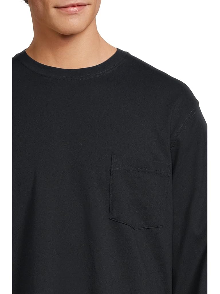 Navy L.L.Bean Carefree Unshrinkable Tee With Pocket Traditional Fit Long-sleeve