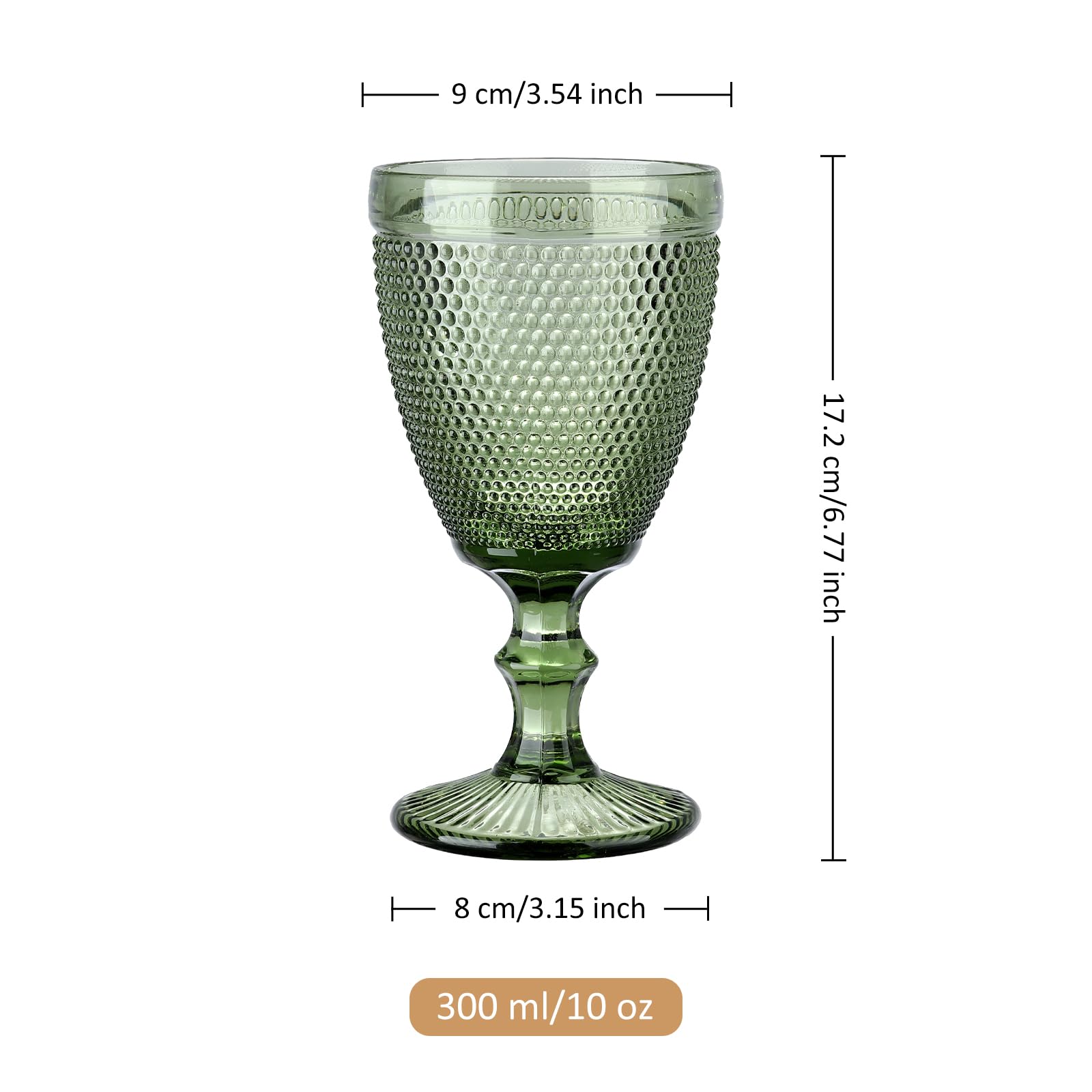 Joeyan 300ml Grün Vintage Weingläser mit Relief design,Bunt Kelchgläser Weinkelch Set für Wein Saft Getränke,Set von 4 Trinkgläser Retro mit fuß, Spülmaschinenfest