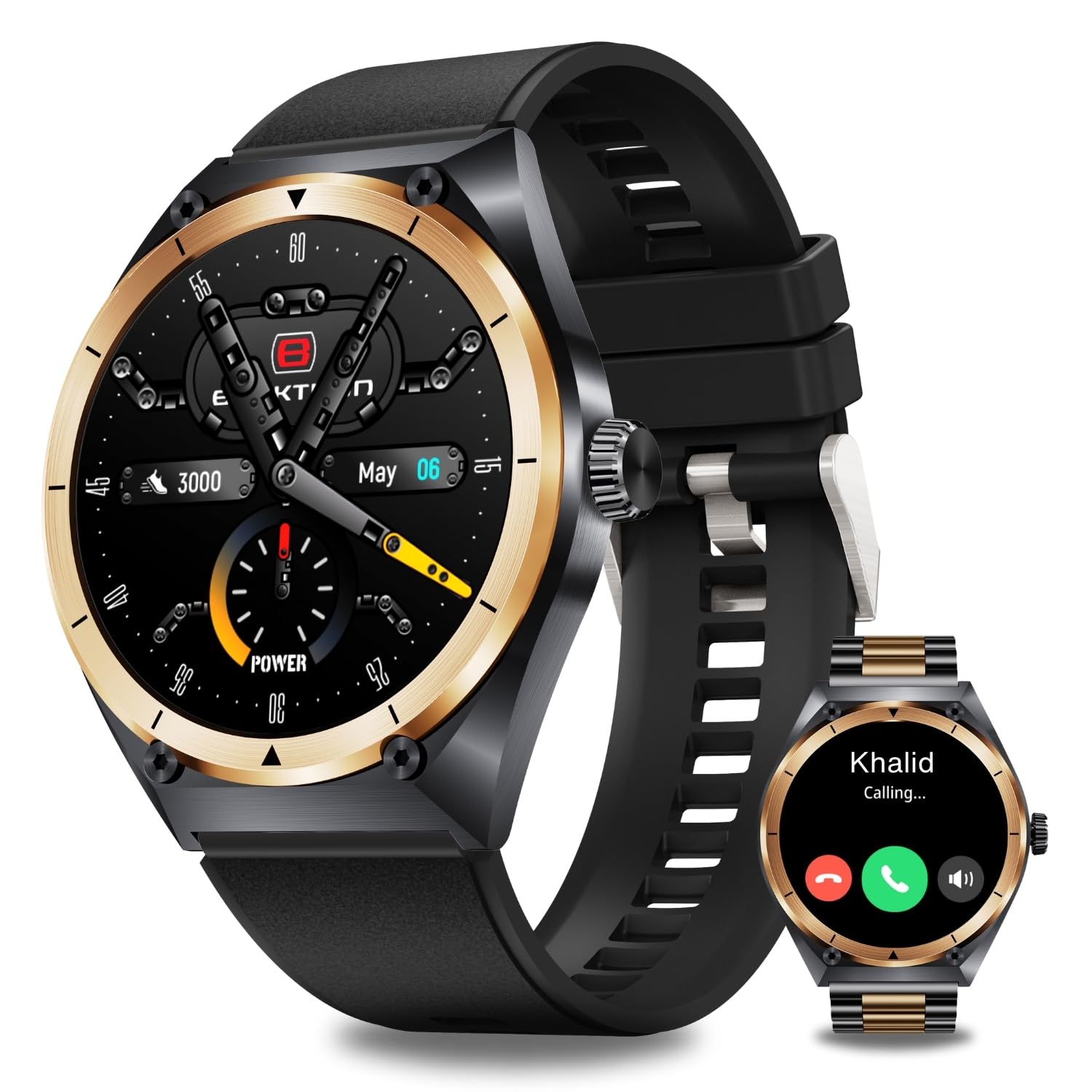 Blaktron Infiniti X2 Smart Watches for Men - 1.43” AMOLED Display, Fitness Tracker, Bluetooth Calling, Water Resistant, Long Battery Life, Dual Strap Smartwatch for Android/iOS (Black/Gold)