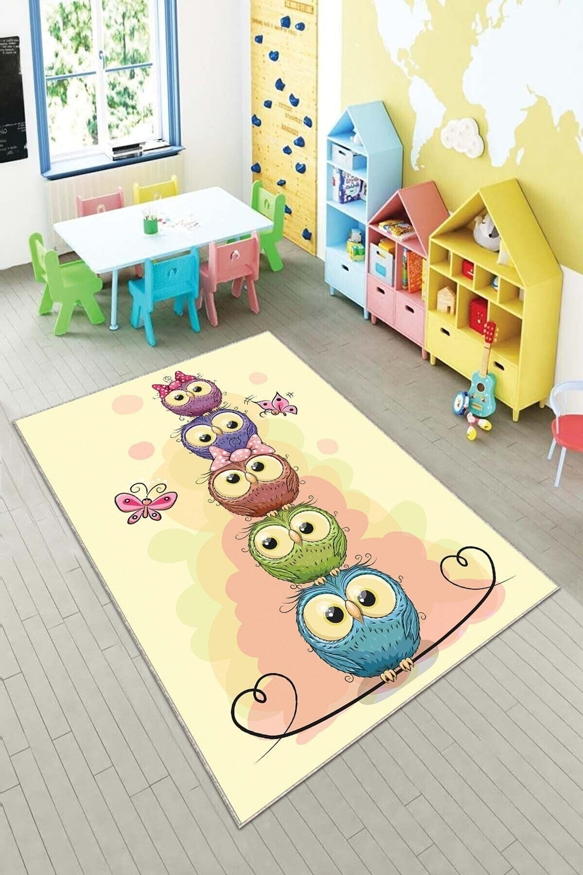 Pelangi Sarı Kuş Desenli Çocuk Yıkanabilir Kaymaz Taban Leke Tutmazbebek Ve Çocuk Odası Halısı, Sarı 120 x 180, 901357066120180