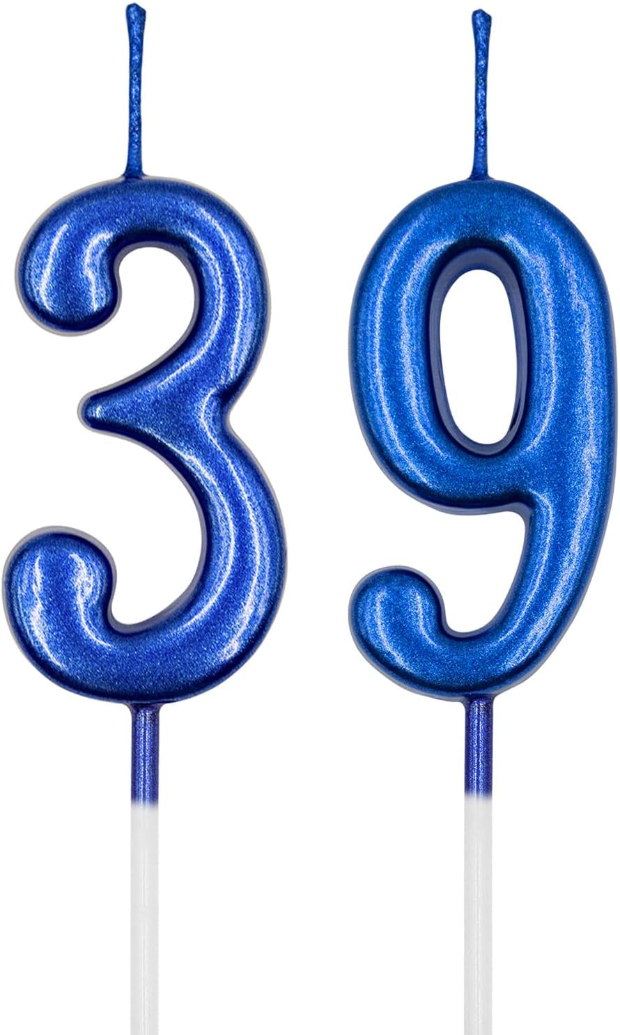 Amazon.com: 39th & 93rd Birthday Candles, Blue Number 39 93 Candle for ...