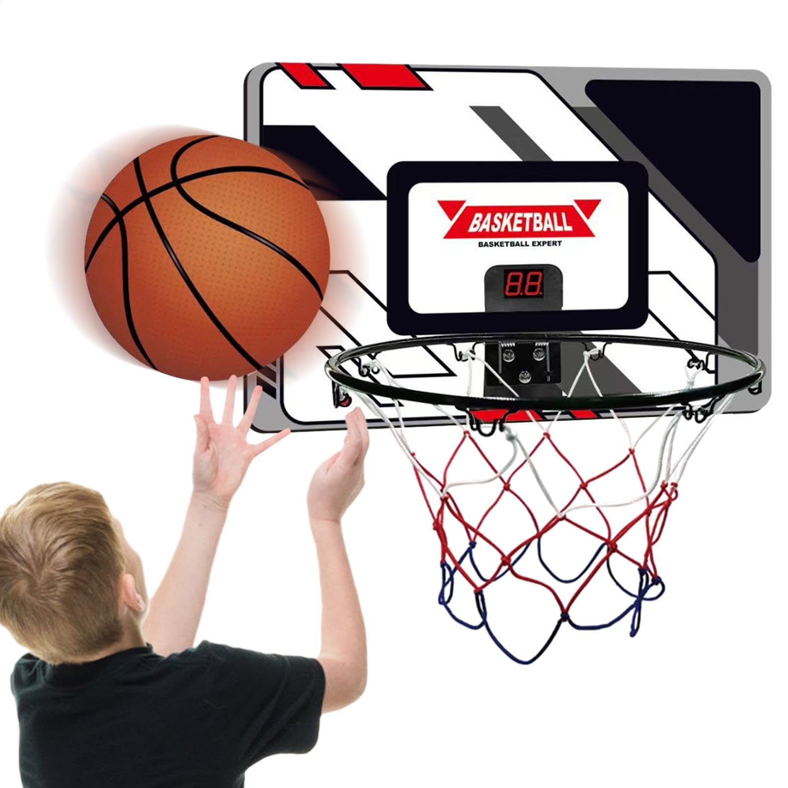 Cesta de baloncesto para puerta, cesta de baloncesto interior - Cesta de baloncesto de puerta con tablero de anuncios electrónico,Juguete deportivo de baloncesto de decoración de habitación de niños