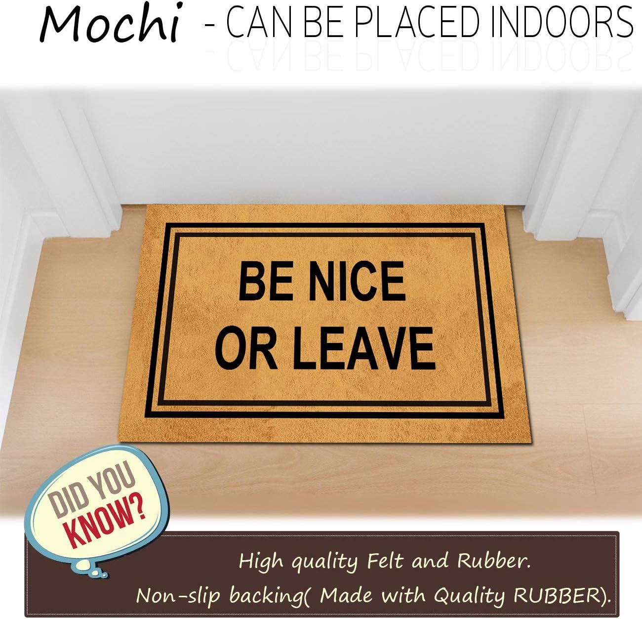Funny Doormat for Indoor Outdoor - Be Nice Or Leave Funny Front Door Mat Welcome Mat Bath Mat Kitchen Mat Entrance Floor Mat Non Slip Mats Indoor Outdoor Rug 23.6 in(L) by 15.7 in(W)