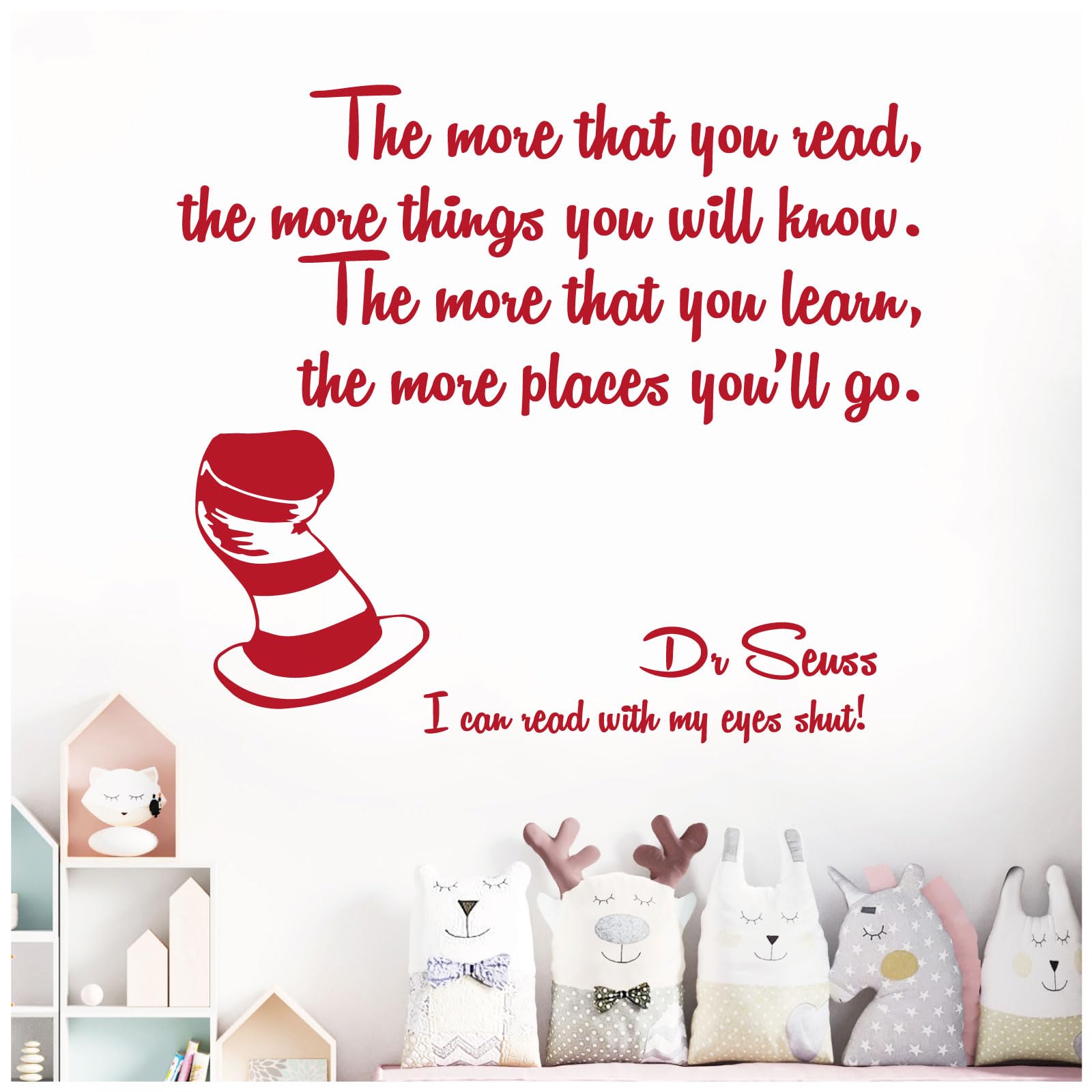 The More that You Read, the More Things You Will Know - Dr Seuss Book Quote Decal Wall Sticker [Large] [Cherry]