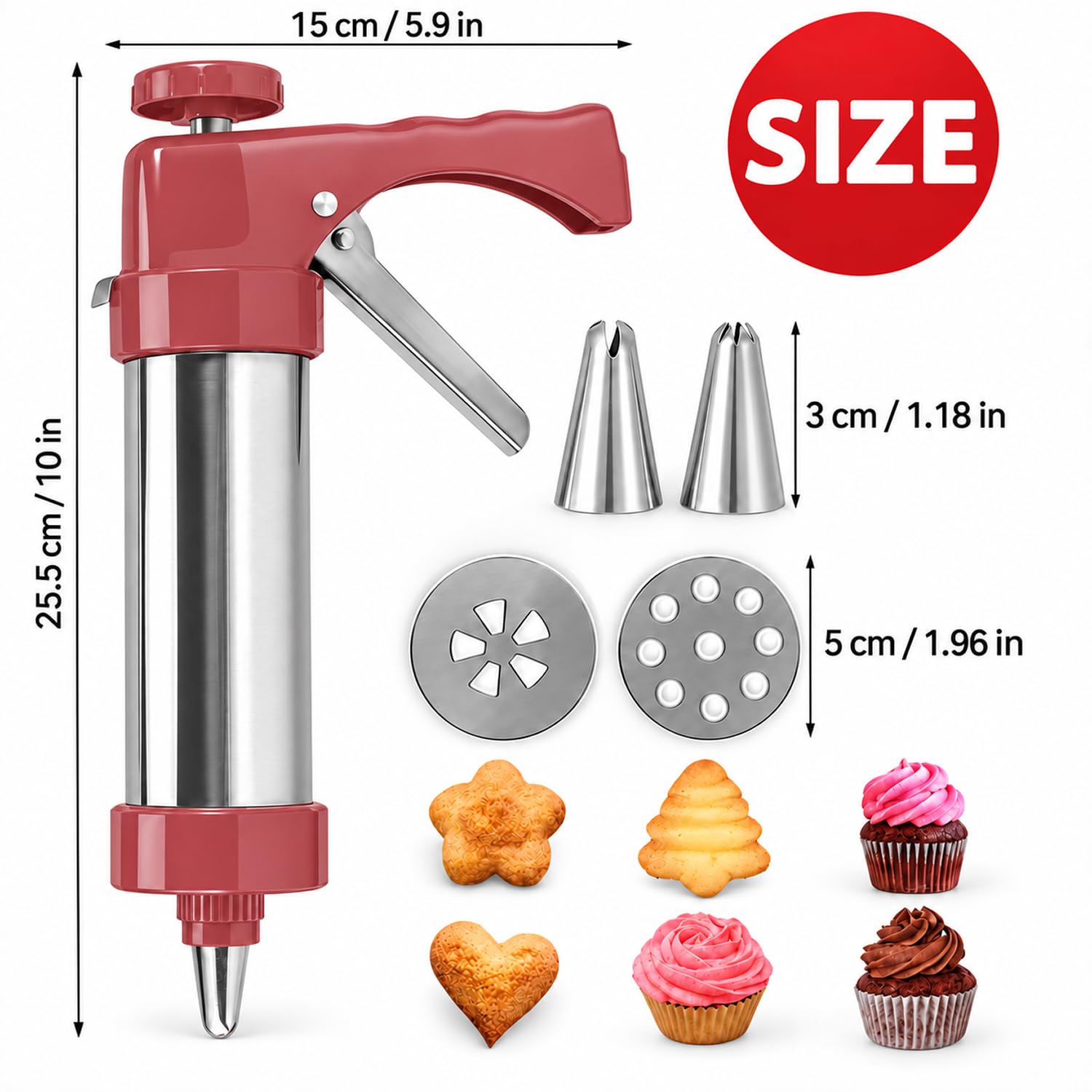 Christmas Cookie Press Gun - 13 Discs & Icing Nozzles -7