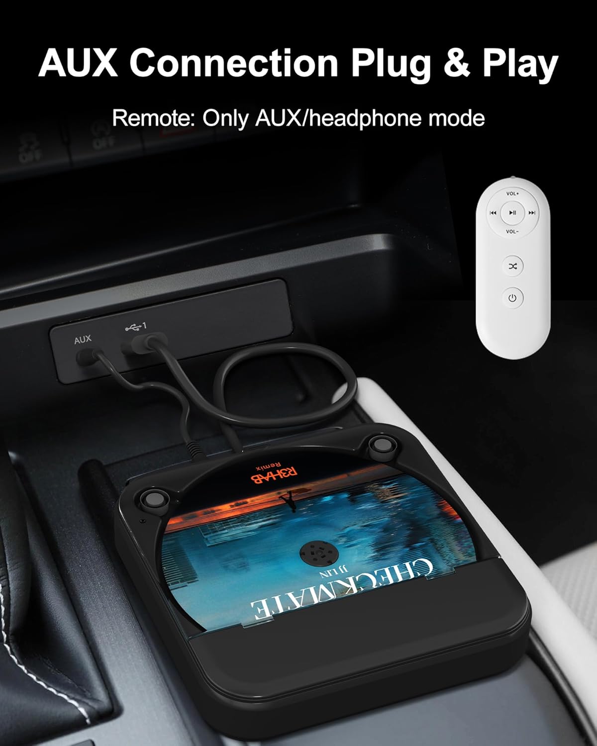 Portable Car CD Player with USB/AUX Port,External CD Player Compatible with Car Radio Stereo, Laptop, TV, Computer,Universal for Vehicle with Adapter (Black)