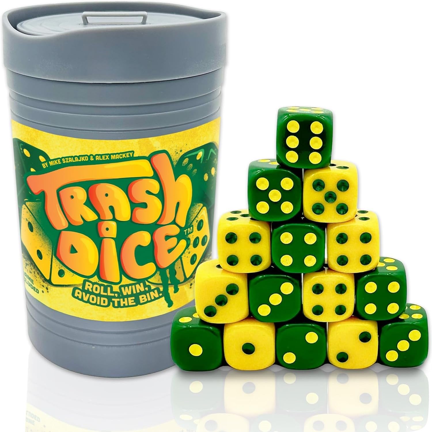Trash Dice - Fast-Paced Family Dice Game, Garbage Container Dice Game, 2-4 Players Trash Dice Board Game Set with 80 Colorful Dice & Removable Bin for Travel, Party, Games Night