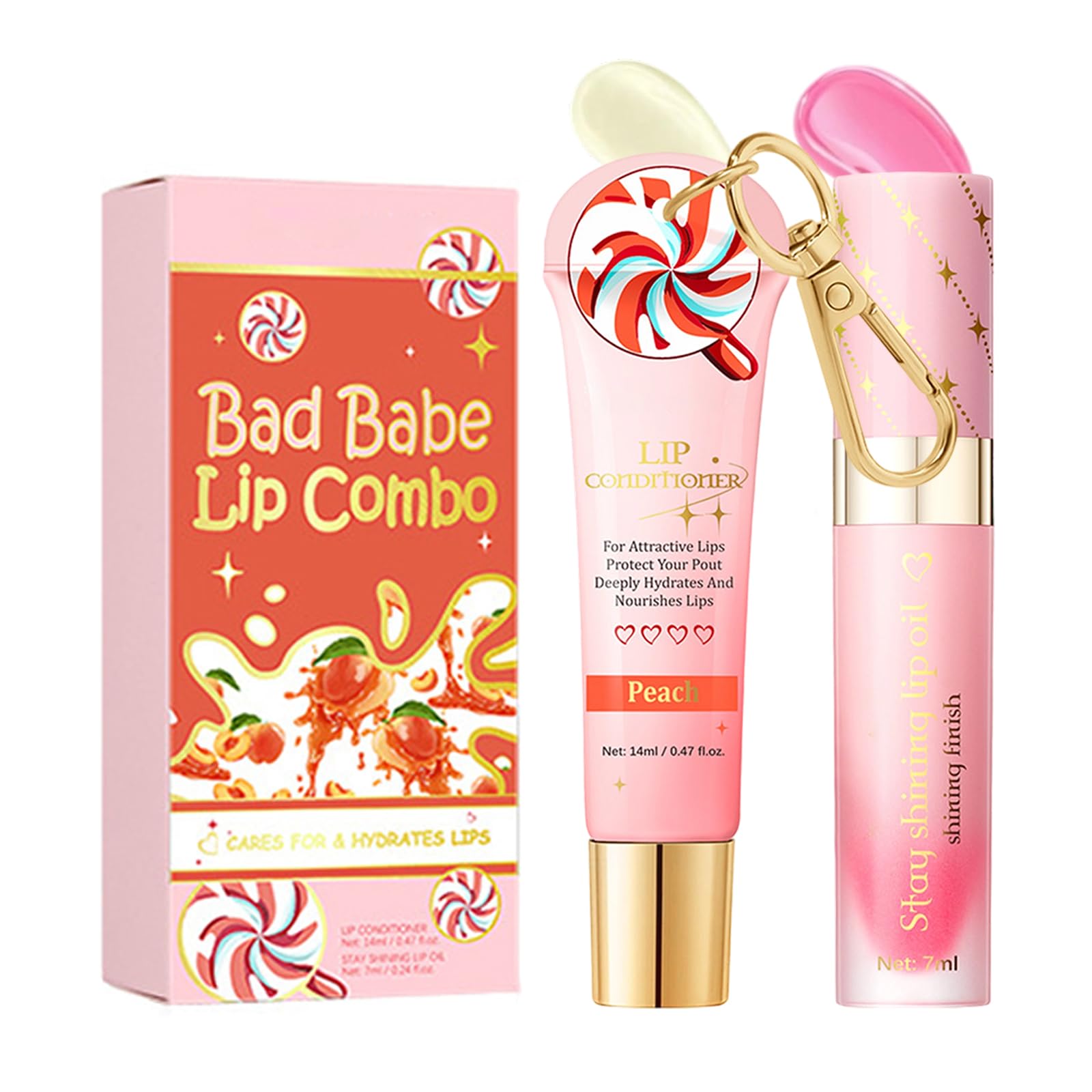 Lip Conditioner & Lip Oil Set,Lip Balm Set including Pink Lip Gloss & Clear Lip Oil