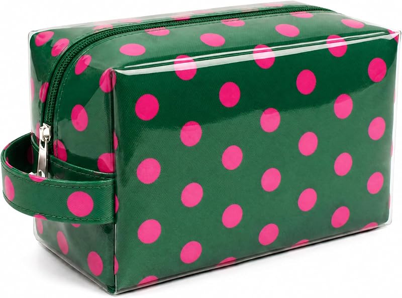 Necessaire LETGO Dot-Green Pink com zíper e estampa de poá