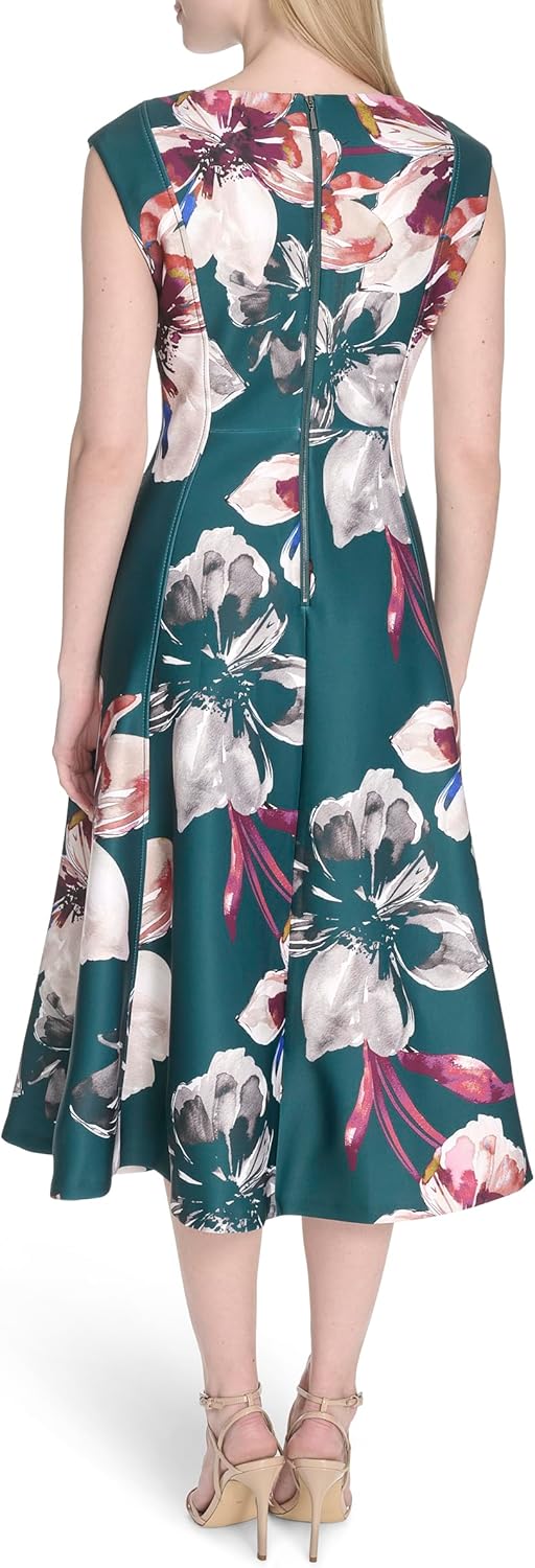 Calvin Klein Women's Cap Sleeve Hardware Belt Crepe A-Line Midi Dress - Image 4