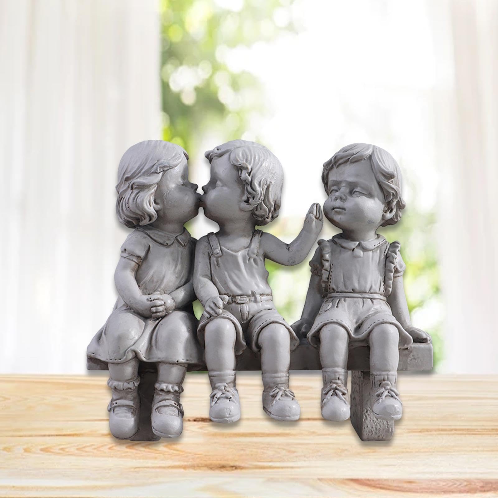 Statua da Giardino in Resina con Bambini, Scultura per Patio, Portico, Giardino E Prato.