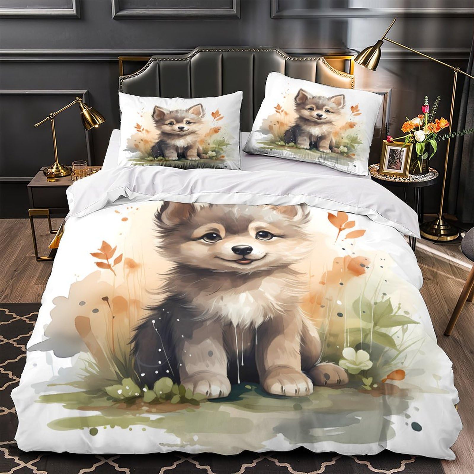 Parure de lit chiot mignon en microfibre 135x200 cm pour une chambre d'enfant cosy