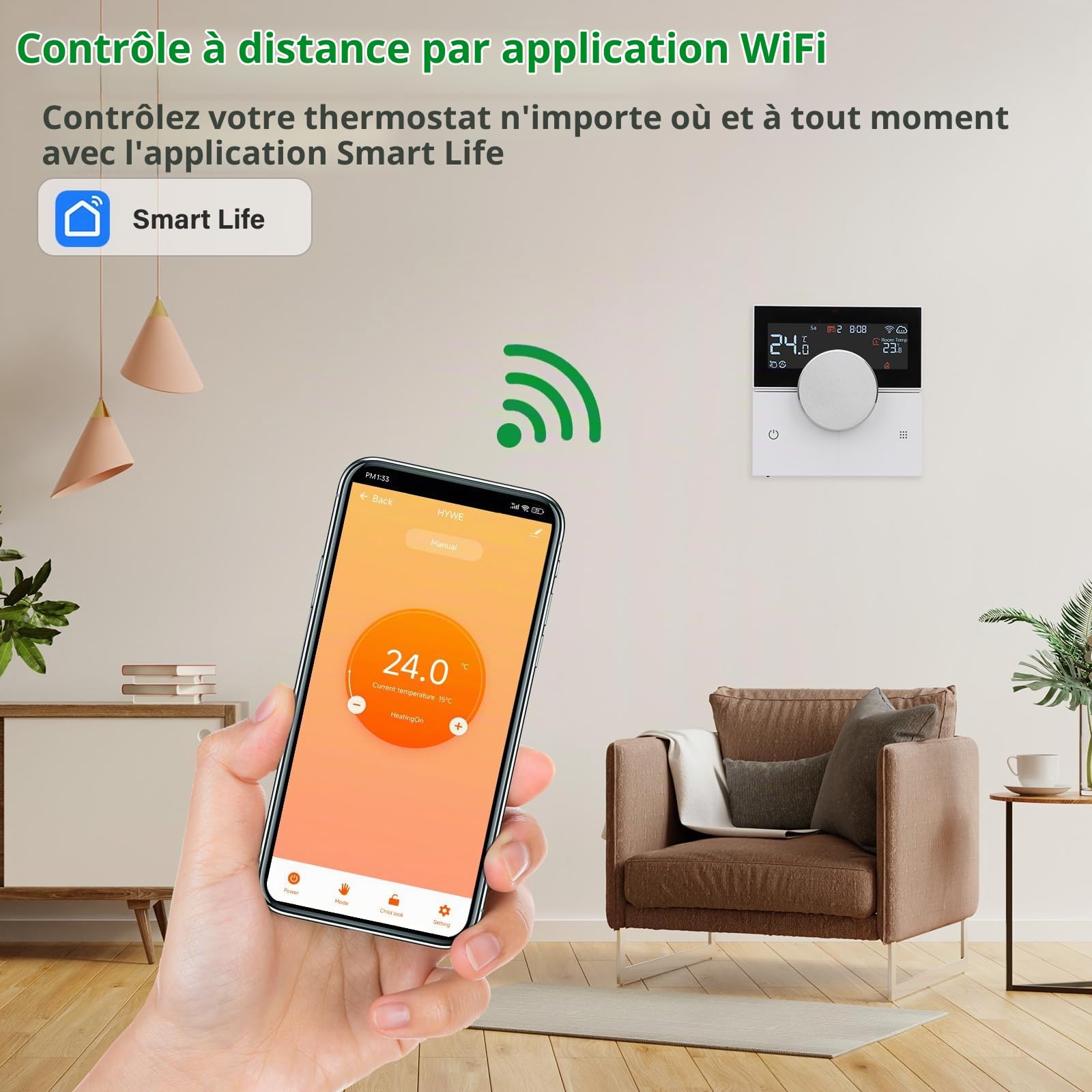 Wengart Thermostat d'ambiance Intelligent WG12,AC230V 3A 2.4GHz,Compatible avec Le Chauffage par Le Sol, Compatible Alexa et Google Home Modes Chaud et Froid réglables