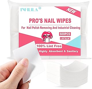 NXJ INFILILA Lint Free Nail Wipes, 600CS Natural Wood Pulp Nail Prep Wipes, Absorbent Acetone Nail Polish Remover Lash Extensions Glue Nail Cleaning Pads for Salon Supplies