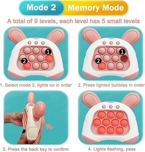 Miniatura 5 de TOMFANCY Consola de juegos Pop Quick Push Light Up Handheld Puzzle Fidget Toys con sonido Press Popping Toy Regalo de cumpleaños para niños a partir