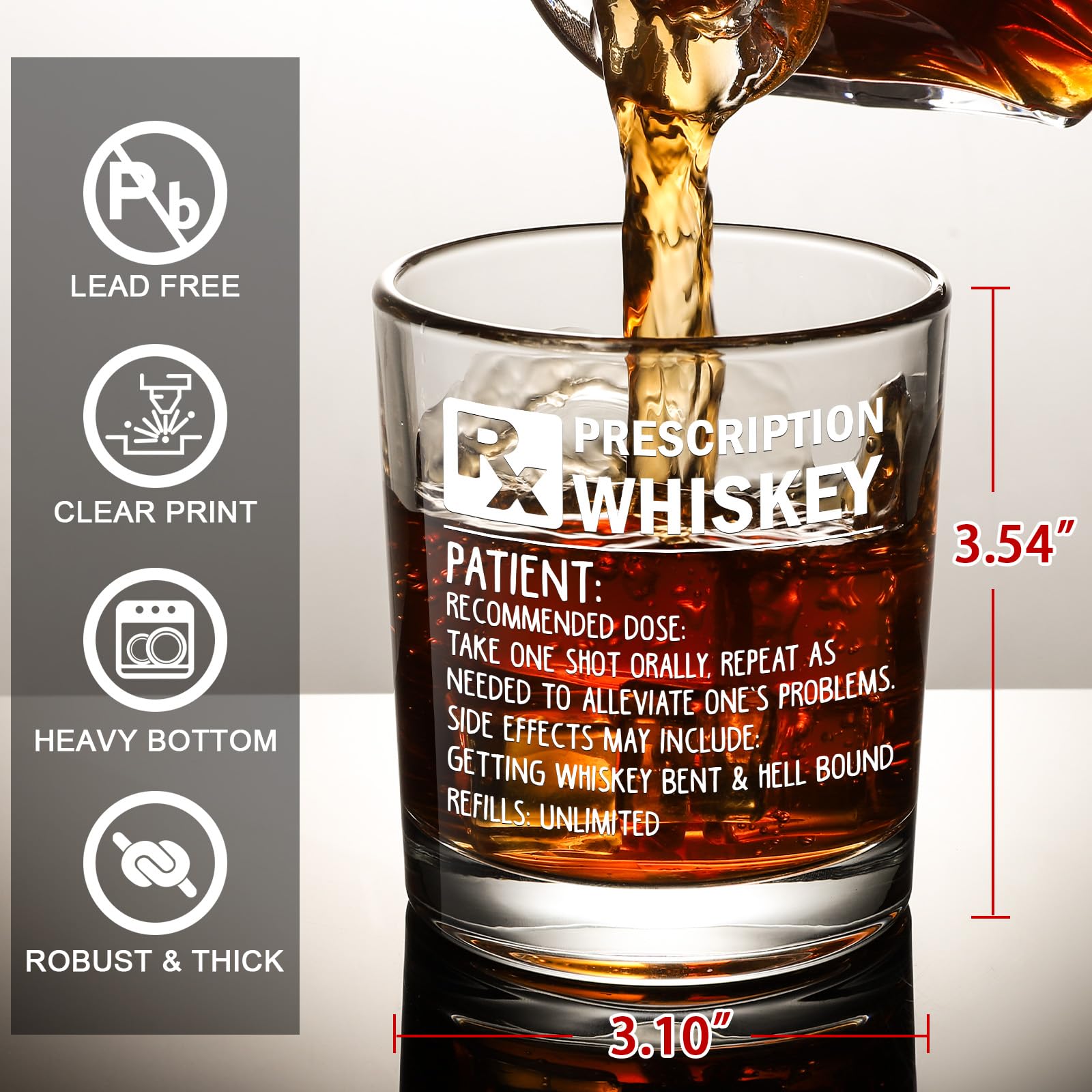 Prescription Whiskey Glass, Funny Rocks Glass & Bourbon Barrel Set for Brother Boyfriend Father Husband Coworker on Christmas & Birthday, White Elephant Cool Gag Gifts for Men