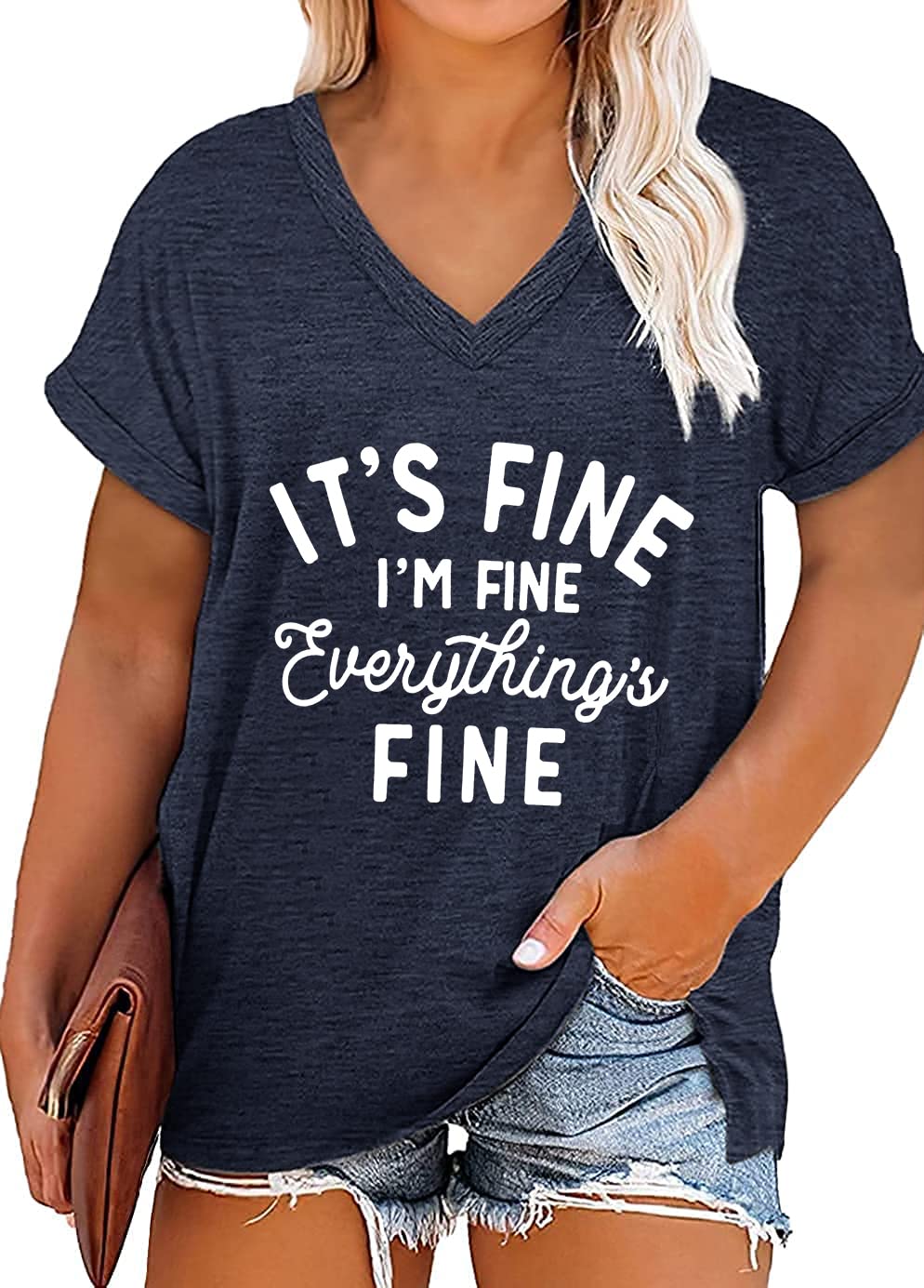 AnbechPlus Size Its Fine Shirt Women Graphic Tees Inspirational Letter Short Sleeve Summer Casual Funny Tee Tops