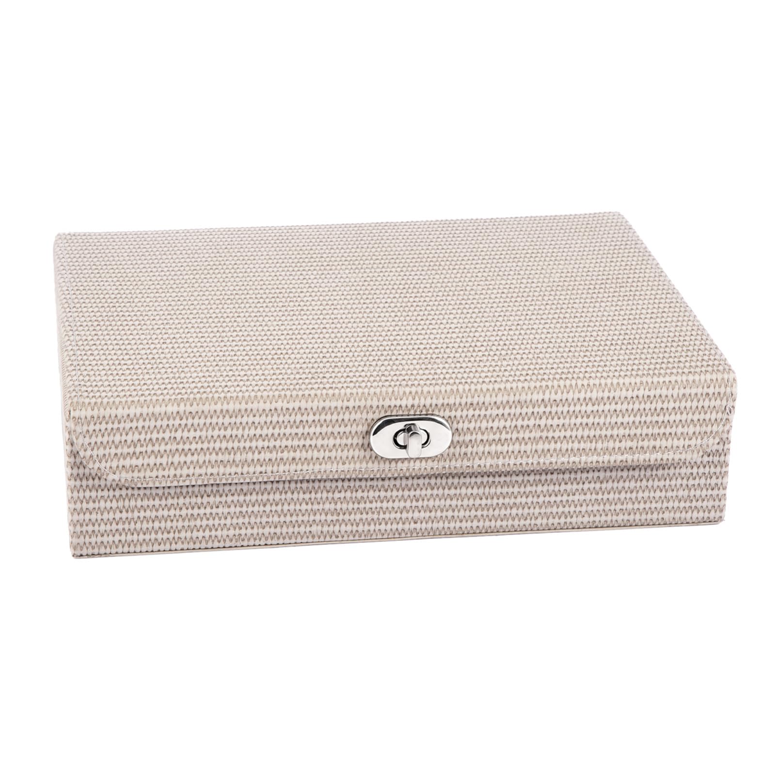 FERNVALE Lockable PU Storage Box Large Capacity Jewelry Keepsake Chest for Photos Cosmetics Documents Rectangular Organizer Decorative Storage Box with Lid for Home Closet Entryway Décor (S)