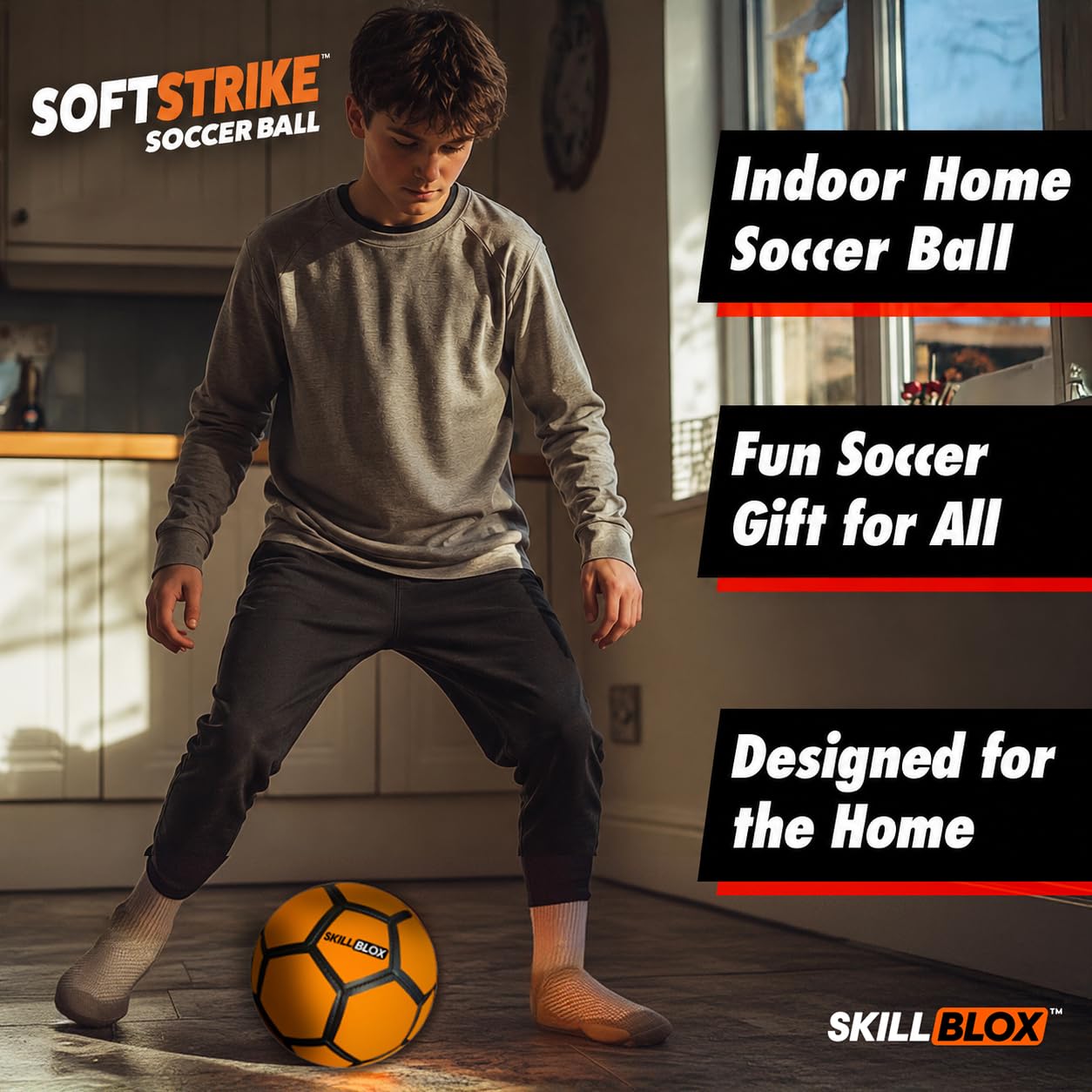 SKILL BLOX SoftStrike Home - Balón de entrenamiento de fútbol interior, tamaño 4, regalos de fútbol para niños y niñas (pelota de entrenamiento Skilllblox Skills)