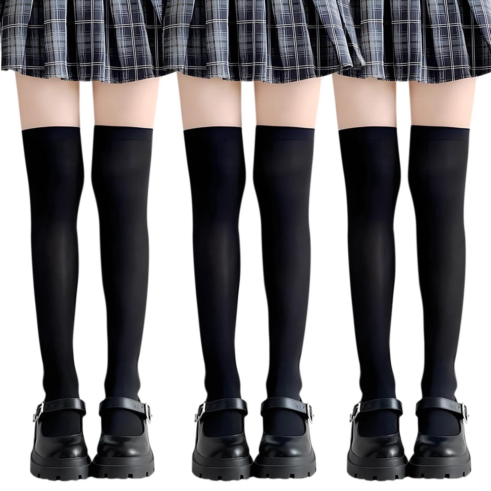 Zekexbe 3 Pairs Over The Knee Socks Womens, Cotton Girls Thigh High Socks Knee High Socks for Women School Uniform Cosplay Daily Wear (Black)
