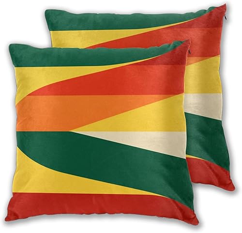 Miniatura 2 de Pack of 2 Short Plush Throw Pillow Covers 18 X 18 Inch, Retro Red Green Orange Pillow Cover Comfortable Pillow Cases, Square Pillow Covers Cushion