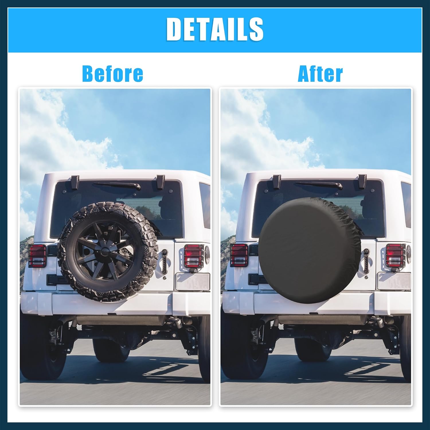 Universal 190T Polyester Spare Tire Cover for Jeep Trailer RV SUV Truck Wheel Suitable for Tires Size 27"-28" Fit Overall Wheel Diameter 15 Inch Automotive Parts