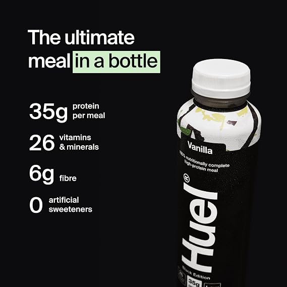Huel Black Edition Ready-to-drink, 8 x 500ml Bottles, Protein Shakes, Vanilla Flavour, High Protein Drink, 35g Protein Per Bottle, Rich in Vitamin D, Fatty Acids, Calcium, Ready Meals