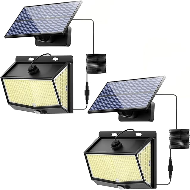 Solar Lights Outdoor, 468 LED Solar Motion Sensor Security Light, 270° Wide Angle Solar Powered Wall Lights, IP65 Waterproof 3 Modes PIR Solar Flood Lights for Garden Door Yard Garage Fence (2 Pack)